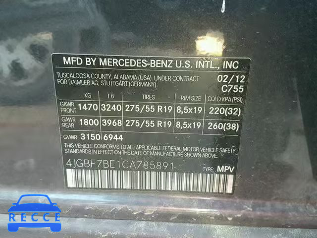 2012 MERCEDES-BENZ GL 450 4MA 4JGBF7BE1CA785891 зображення 9