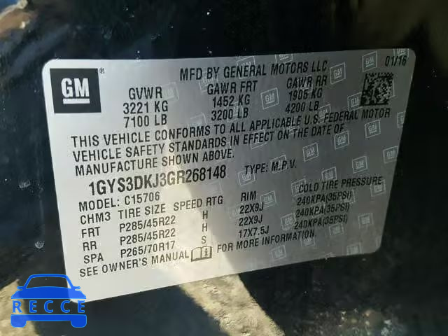 2016 CADILLAC ESCALADE P 1GYS3DKJ3GR268148 image 9