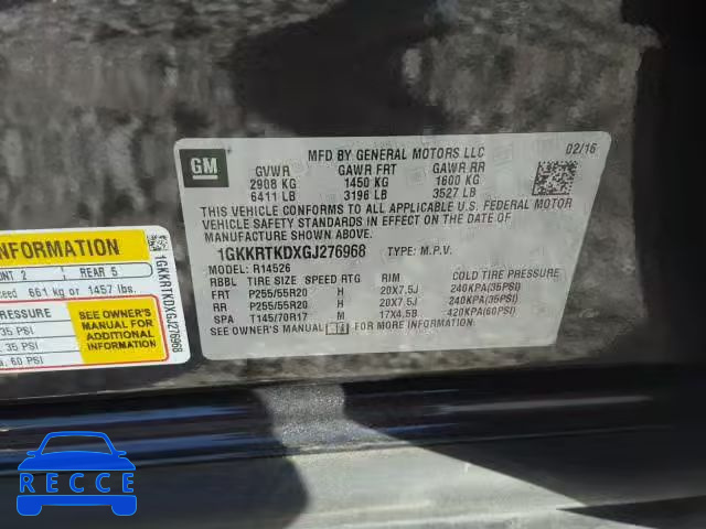 2016 GMC ACADIA DEN 1GKKRTKDXGJ276968 зображення 9