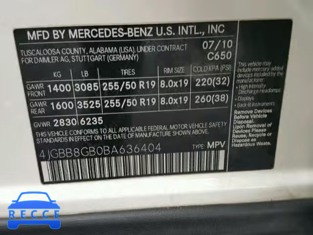 2011 MERCEDES-BENZ ML 350 4MA 4JGBB8GB0BA636404 image 9