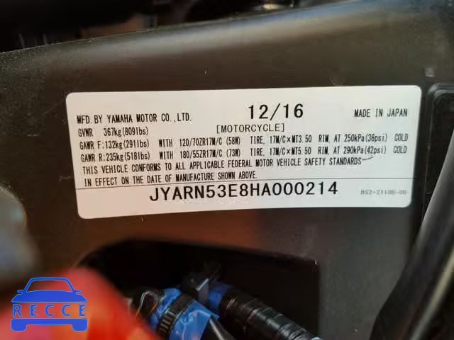 2017 YAMAHA FZ09 JYARN53E8HA000214 image 9