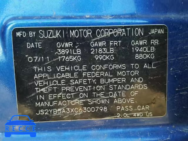 2012 SUZUKI SX4 BASE JS2YB5A3XC6300798 image 9