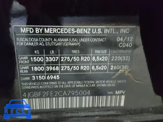 2012 MERCEDES-BENZ GL 350 BLU 4JGBF2FE2CA795004 зображення 9