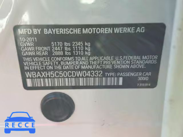 2012 BMW 528 XI WBAXH5C50CDW04332 image 9
