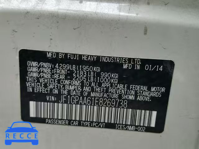 2014 SUBARU IMPREZA BA JF1GPAA61E8269738 image 9