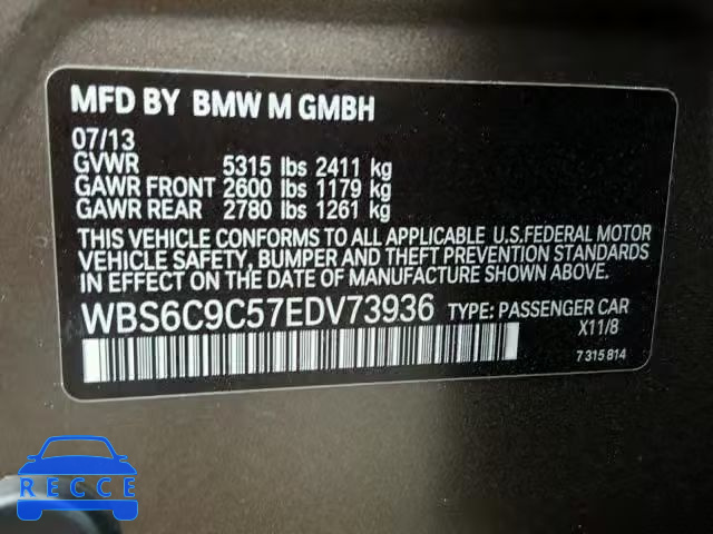 2014 BMW M6 GRAN CO WBS6C9C57EDV73936 image 9