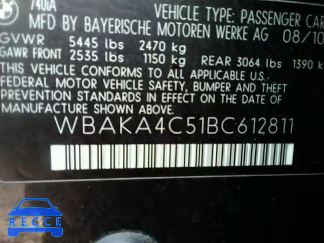 2011 BMW 740 I WBAKA4C51BC612811 image 9