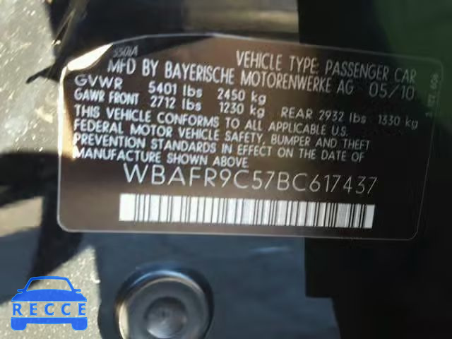2011 BMW 550 I WBAFR9C57BC617437 image 9