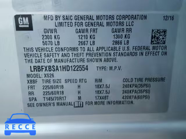 2017 BUICK ENVISION E LRBFXBSA1HD122554 image 9