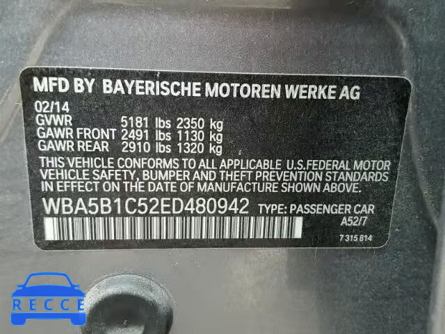2014 BMW 535 I WBA5B1C52ED480942 зображення 9
