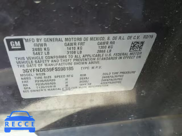 2015 CADILLAC SRX PREMIU 3GYFNDE39FS598185 image 9