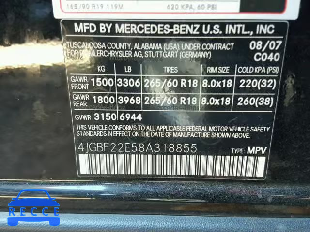 2008 MERCEDES-BENZ GL 320 CDI 4JGBF22E58A318855 зображення 9