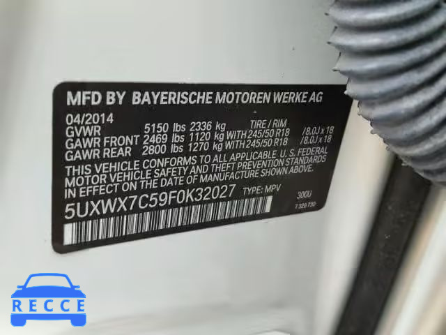 2015 BMW X3 XDRIVE3 5UXWX7C59F0K32027 зображення 9