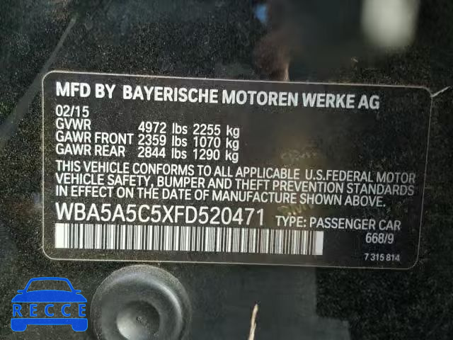 2015 BMW 528 I WBA5A5C5XFD520471 image 9