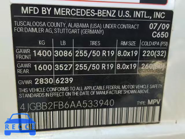 2010 MERCEDES-BENZ ML 350 BLU 4JGBB2FB6AA533940 Bild 9