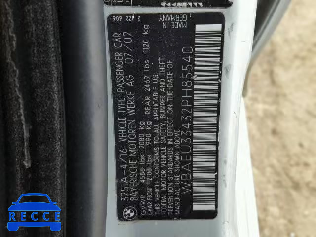 2002 BMW 325 XI WBAEU33432PH85540 image 9