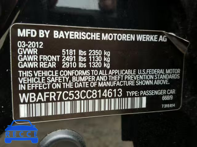 2012 BMW 535 I WBAFR7C53CC814613 зображення 9