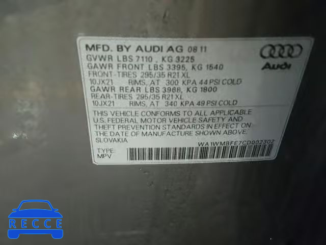 2012 AUDI Q7 PRESTIG WA1WMBFE7CD002302 image 9