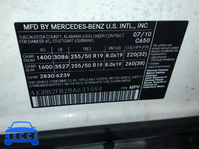 2011 MERCEDES-BENZ ML 350 BLU 4JGBB2FB2BA631994 image 9