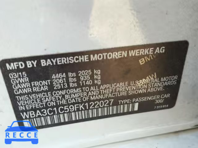 2015 BMW 328 I SULE WBA3C1C59FK122027 image 9
