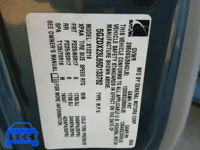 2006 SATURN RELAY 3 5GZDX23L86D133782 Bild 9