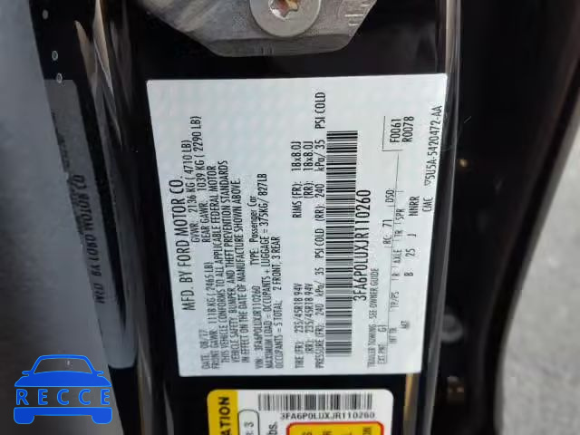 2018 FORD FUSION SE 3FA6P0LUXJR110260 image 9
