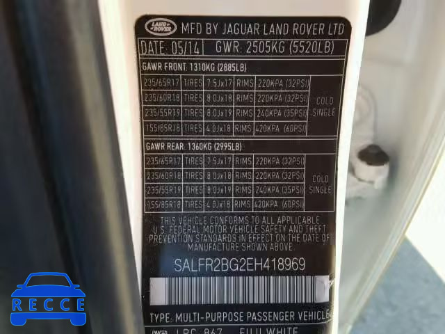 2014 LAND ROVER LR2 HSE SALFR2BG2EH418969 image 9