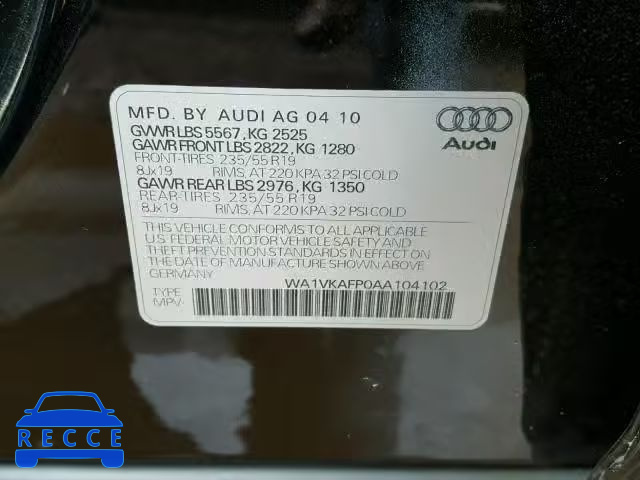 2010 AUDI Q5 PRESTIG WA1VKAFP0AA104102 image 9