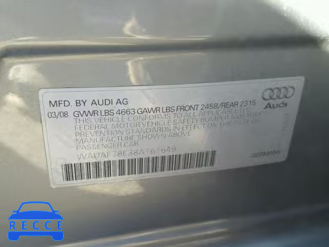 2008 AUDI A4 2.0T WAUAF78E38A161649 image 9