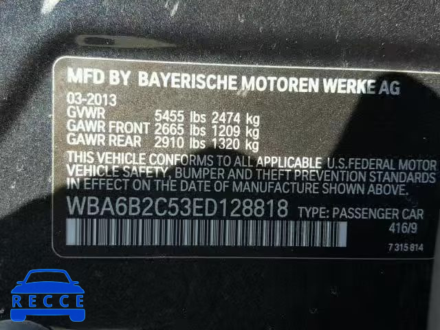 2014 BMW 650 I WBA6B2C53ED128818 Bild 9