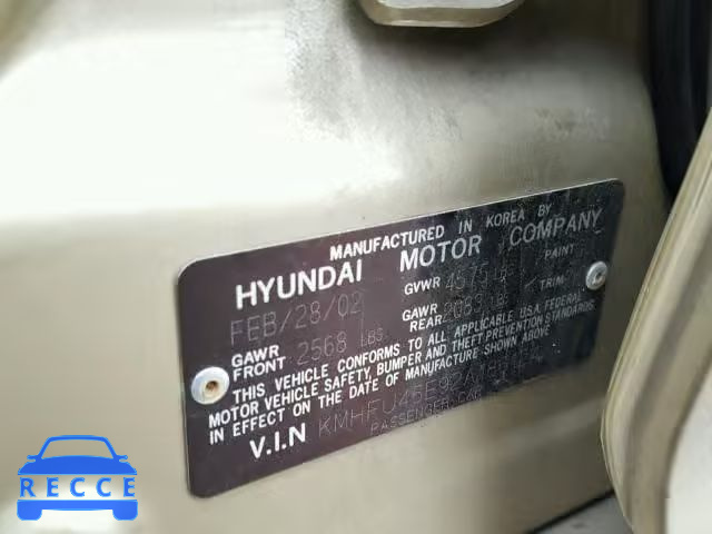 2002 HYUNDAI XG 350 KMHFU45E92A186124 image 9