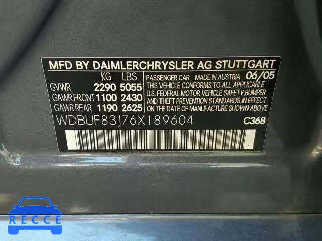 2006 MERCEDES-BENZ E 500 4MAT WDBUF83J76X189604 image 9