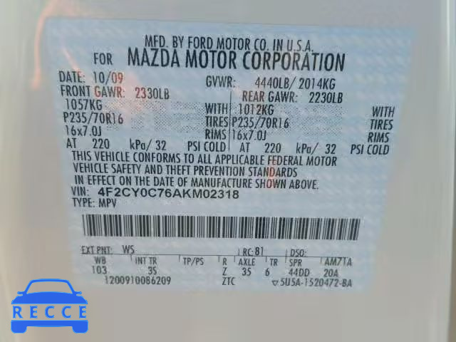 2010 MAZDA TRIBUTE I 4F2CY0C76AKM02318 image 9