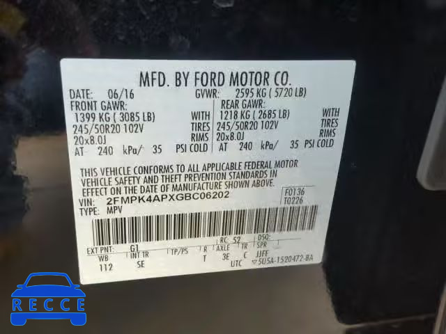 2016 FORD EDGE SPORT 2FMPK4APXGBC06202 image 9