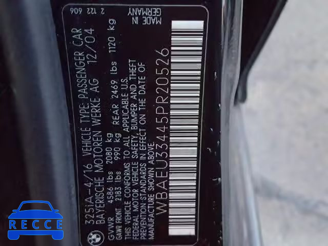 2005 BMW 325 XI WBAEU33445PR20526 image 9