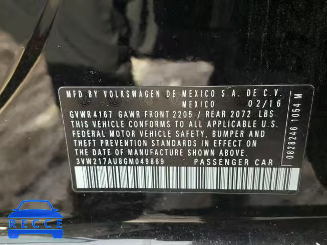 2016 VOLKSWAGEN GOLF S/SE 3VW217AU8GM049869 зображення 9