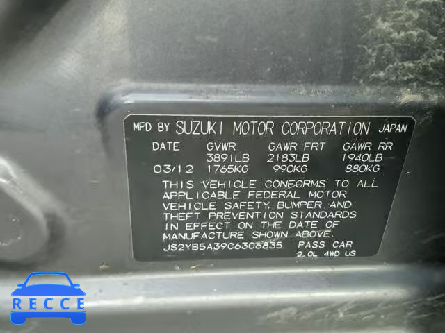 2012 SUZUKI SX4 BASE JS2YB5A39C6306835 image 9