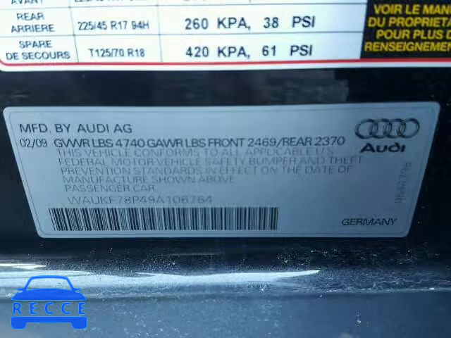 2009 AUDI A3 2.0T QU WAUKF78P49A106764 image 9