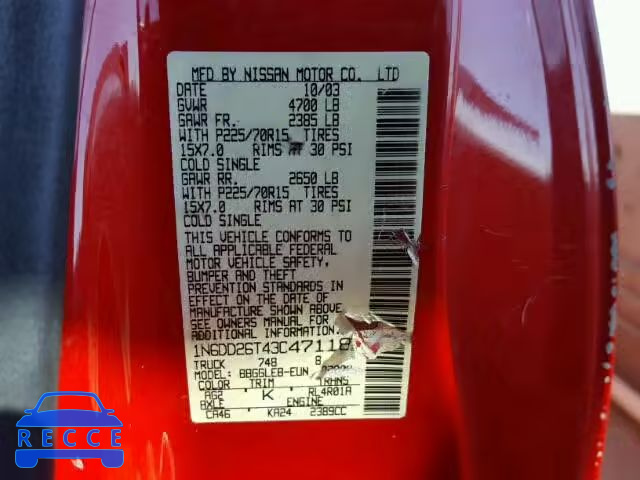 2003 NISSAN FRONTIER K 1N6DD26T43C471183 image 9