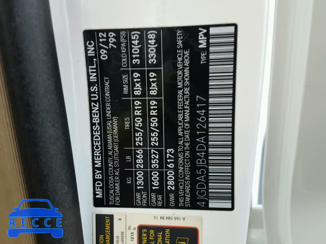 2013 MERCEDES-BENZ ML 350 4JGDA5JB4DA126417 image 9