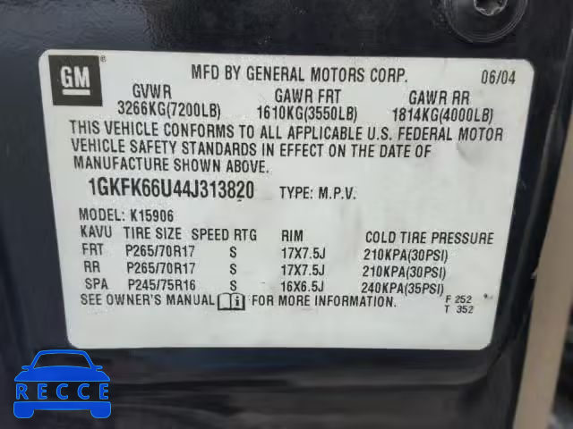 2004 GMC YUKON XL D 1GKFK66U44J313820 image 9