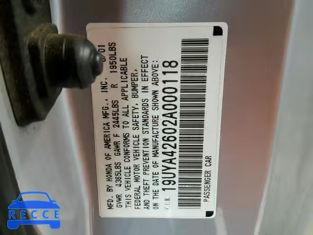 2002 ACURA 3.2CL TYPE 19UYA42602A000118 image 9