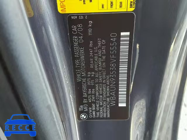 2008 BMW 135 I WBAUN93538VF55540 зображення 9