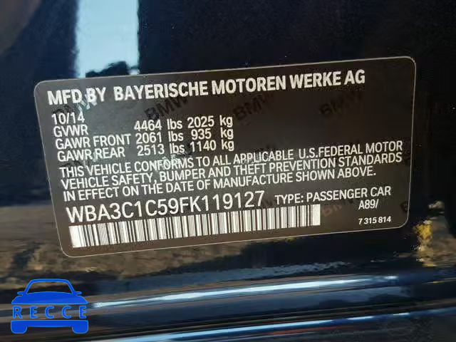 2015 BMW 328 I SULE WBA3C1C59FK119127 зображення 9