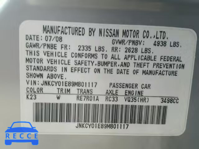 2009 INFINITI M35 BASE JNKCY01E89M801117 image 9