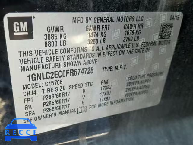 2015 CHEVROLET TAHOE POLI 1GNLC2EC0FR674728 image 9