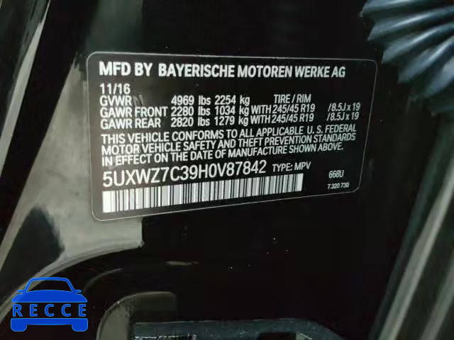 2017 BMW X3 SDRIVE2 5UXWZ7C39H0V87842 image 9