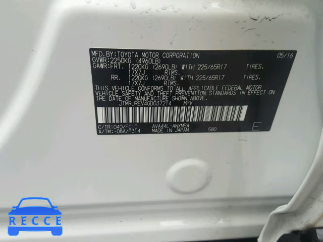 2016 TOYOTA RAV4 HV XL JTMRJREV4GD037214 image 9