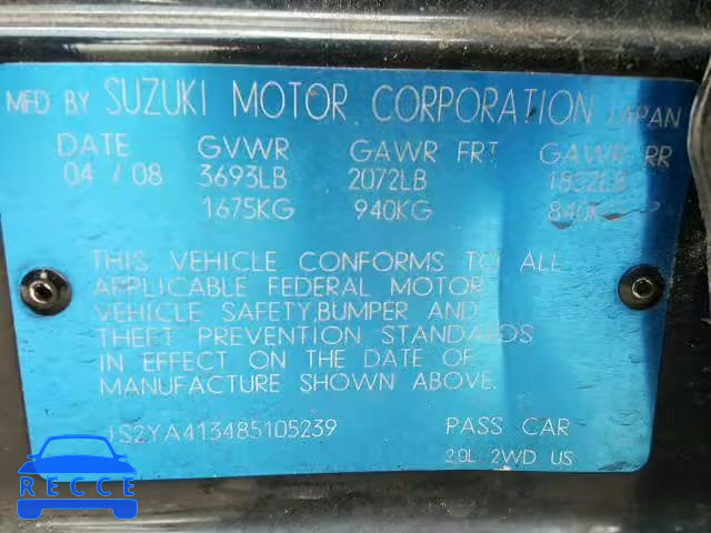 2008 SUZUKI SX4 BASE JS2YA413485105239 зображення 9