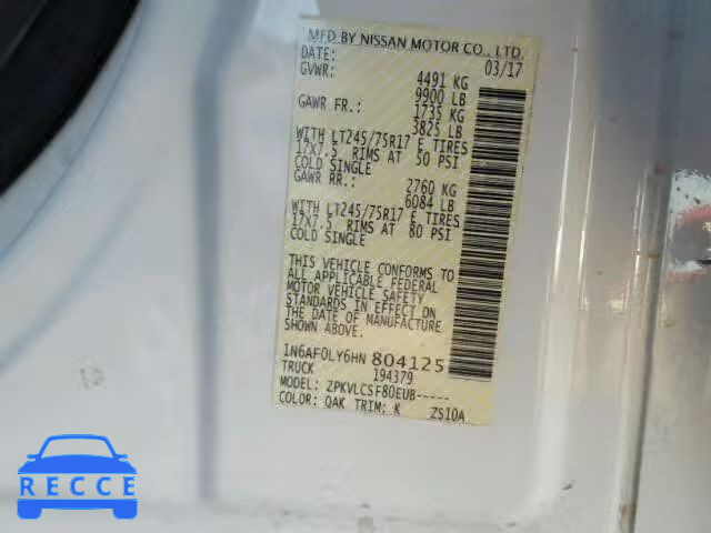 2017 NISSAN NV 2500 S 1N6AF0LY6HN804125 image 9